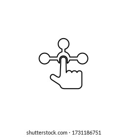 Illustration of hand pressing a share icon to share media to web. Flat icon design.