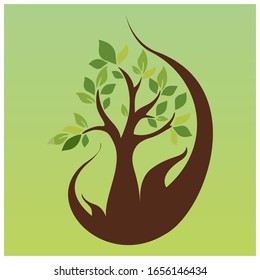 illustration of a hand protecting a tree as a source of life
