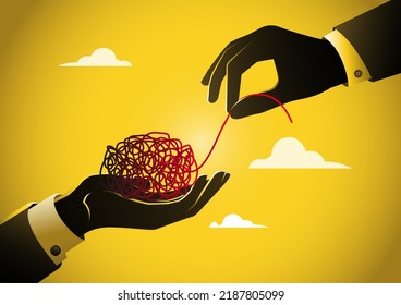 An Illustration Of A Hand Pull A Tangled Thread From Other Hand