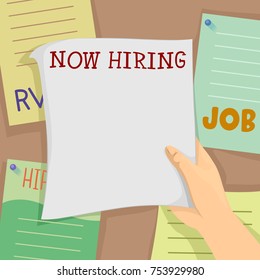 Illustration of a Hand Pulling a Blank Job Poster from Bulletin