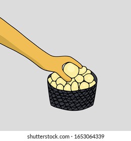 Illustration of hand put an egg to basket