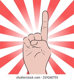 Illustration of a hand with a raised finger with radiating rays