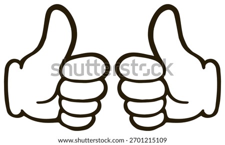 Illustration of a hand with a raised thumb. Thumbs up. Wearing white gloves. Vector illustrations on white background.