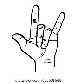 illustration of a hand raising three fingers, thumb, index finger and pinky. rock metal hand gesture. vector