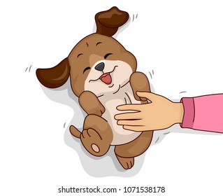 Illustration of a Hand Rubbing the Belly of Her Pet Dog