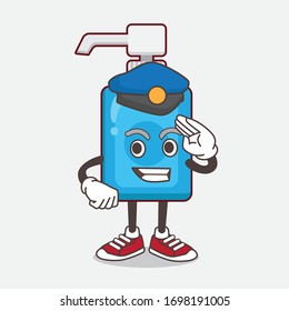 An illustration of Hand Sanitizer cartoon mascot character working as a Police officer