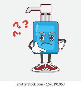 An illustration of Hand Sanitizer cartoon mascot character in a confused gesture