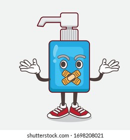 An illustration of Hand Sanitizer cartoon mascot character making a silent gesture