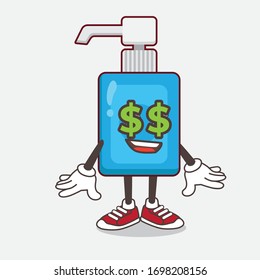 An illustration of Hand Sanitizer cartoon mascot character holding a silver coin medal