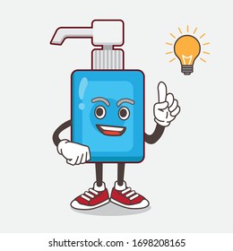 An illustration of Hand Sanitizer cartoon mascot character get an idea