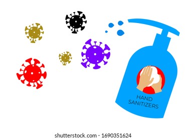 illustration of a hand sanitizer for hand washing.Hand sanitizers. coronavirus hygiene products stop viruses coronavirus