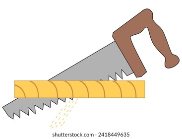 Illustration of a hand saw and a wooden board