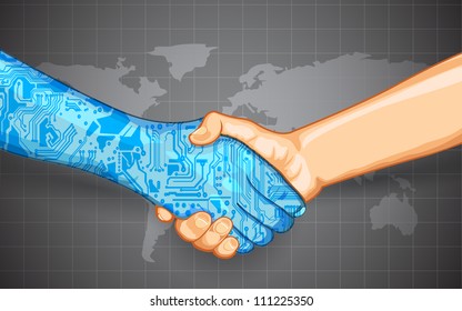 Illustration Of Hand Shake Between Technology And Human