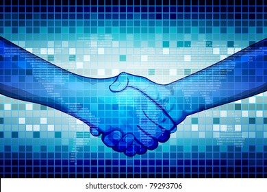 illustration of hand shake on abstract binary background