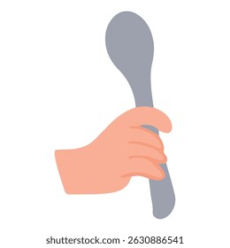 illustration of hand shape holding spoon in different style. twirling spoon