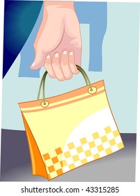 Illustration of hand with shopping pouch	