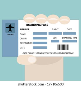 Illustration of hand showing a boarding pass