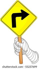 Illustration of a hand showing right turn symbol on white background