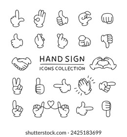 Illustration of hand sign icon set.