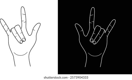 Illustration of a Hand Sign Language Gesture on White and Black Backgrounds