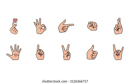 Illustration Of Hand Sign Pack Isolated on a white background. Icon Vector Illustration. 