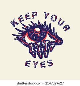 illustration of hand skeleton crawling out of eyeball.