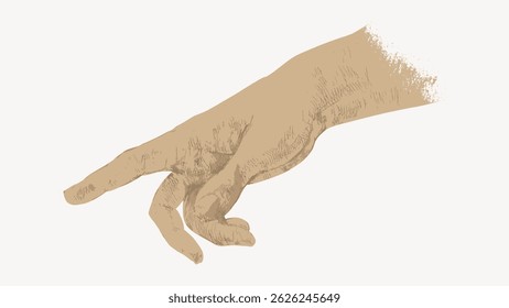 Illustration of a hand sketch, fingers pointing. Detailed hand drawing, fingers extended. Artistic hand sketch, detailed fingers, pointing gesture. Vintage art illustration vector.