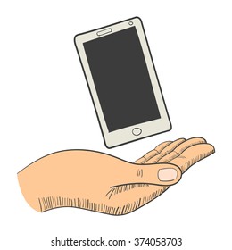 Illustration of a hand with a smart phone