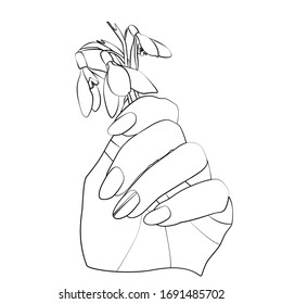 Illustration of hand with snowdrop parh 