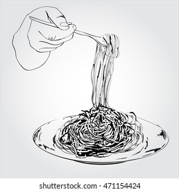 illustration hand with spaghetti