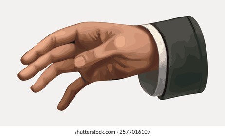 Illustration of a hand in a suit sleeve, palm open. The hand is depicted in a realistic style, showing detailed fingers and a formal suit sleeve.