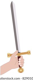 Illustration of a hand with a sword on a white background