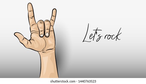 An illustration of a hand that amicably shows a let's rock gesture.