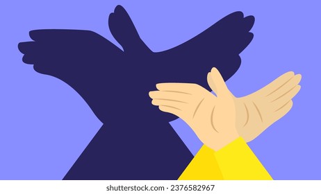 Illustration of a hand that makes a bird play with shadows