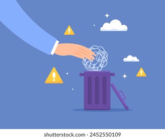 illustration of a hand throwing the source of the problem into the trash can. problem solving. remove all burdens from your mind. overcome problems. illustration concept design. graphic elements