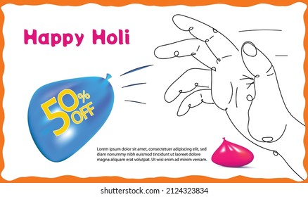 Illustration Of Hand Throwing Water Balloon. Holi Sale Concept