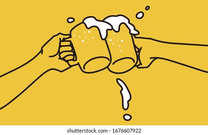 Illustration of hand up toasting with beer