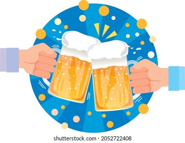 Illustration of a hand toasting with beer