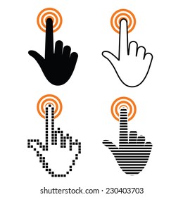 illustration Hand with touching a button on a white  background