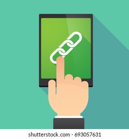Illustration of a hand touching a tablet PC with a chain