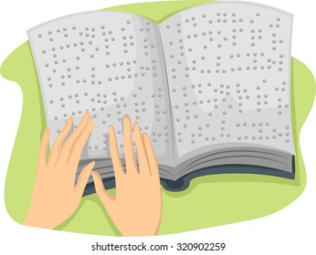 Illustration of a Hand Tracing the Pages of a Book Written in Braille