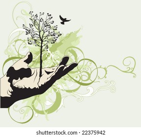Illustration of a hand and a tree