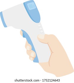 Illustration of a hand trying to measure body temperature with a non-contact thermometer.