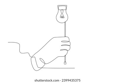 Ilustración de una mano apagando las luces. Dibujo de una línea de la hora de la Tierra