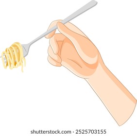 Illustration of hand twirling spaghetti on fork