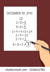 Illustration of a Hand Using a Pen and Computing Life Path Number in Numerology
