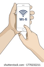 Illustration of the hand using a smartphone. smartphone screen design vector.