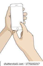 Illustration of the hand using a smartphone. smartphone screen design vector.