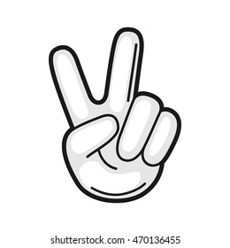 Illustration of hand victory sign gesture. Icon on white background.