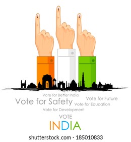 illustration of hand with voting sign of India